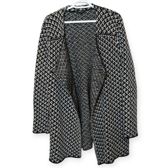 RW&Co Black & White Wool Blend  Open Front Cardigan Sweater Woman's Large - Picture 1 of 9
